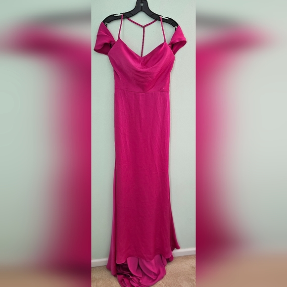Vera Wang Bride Muriel Satin Open-Back Gown Dress Pink/ Fuchsia Size 4 - Picture 12 of 16